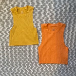 Aerie yellow and orange cropped tank tops